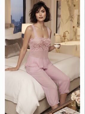 Lejaby Pink Pajama Lounging Set French Designer Neiman Marcus